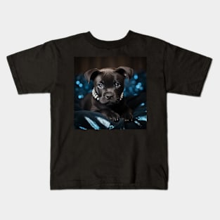 Black Staffy With Pearls Kids T-Shirt